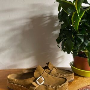 Birkenstock Buckley Nubuck Clogs with Silver Buckle